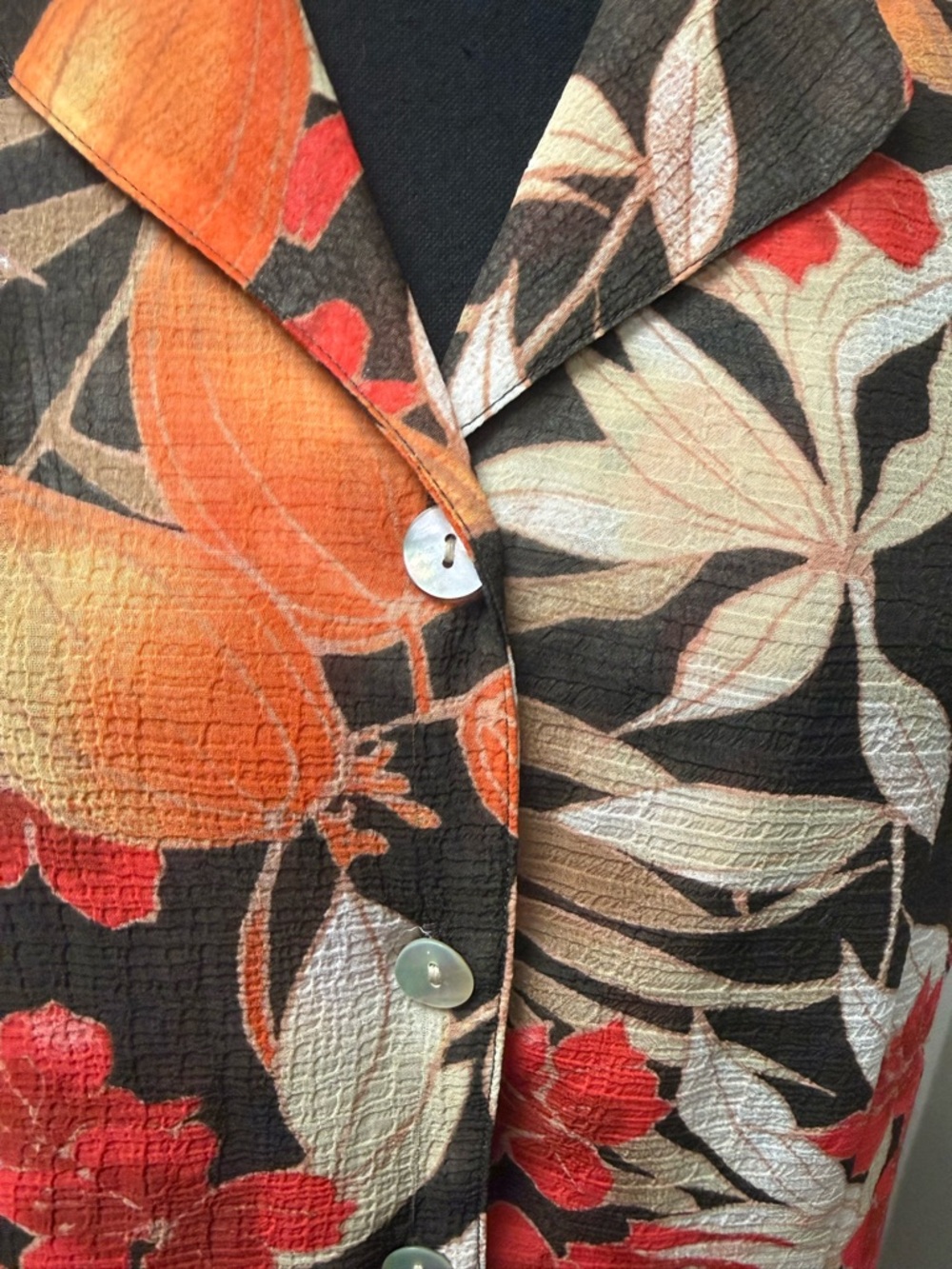 Alfred Dunner Floral Button Front Blouse Brown Orange Tropical Top Sz 12 - Picture 3 of 10